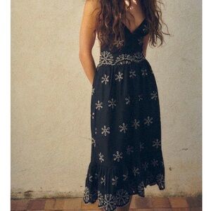 Zara embroidered black and white flowy dress